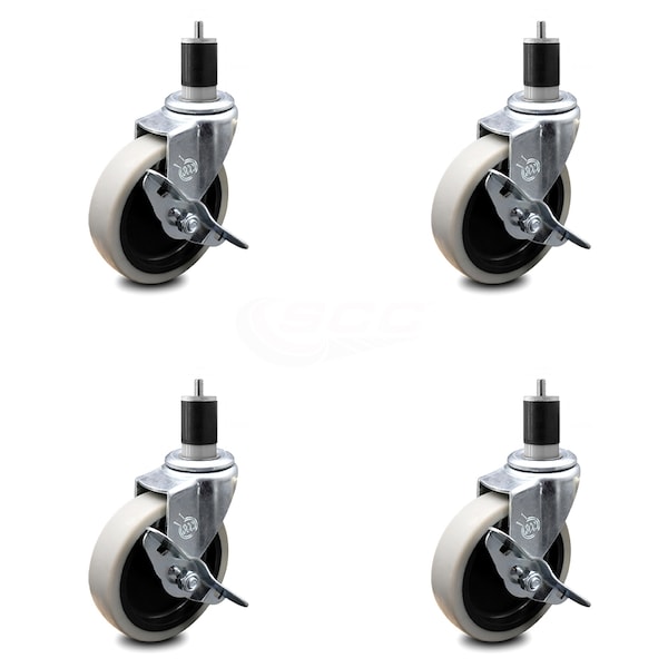 4 Inch Thermoplastic Wheel 1-7/8 Inch Expanding Stem Caster with Brakes, 4PK